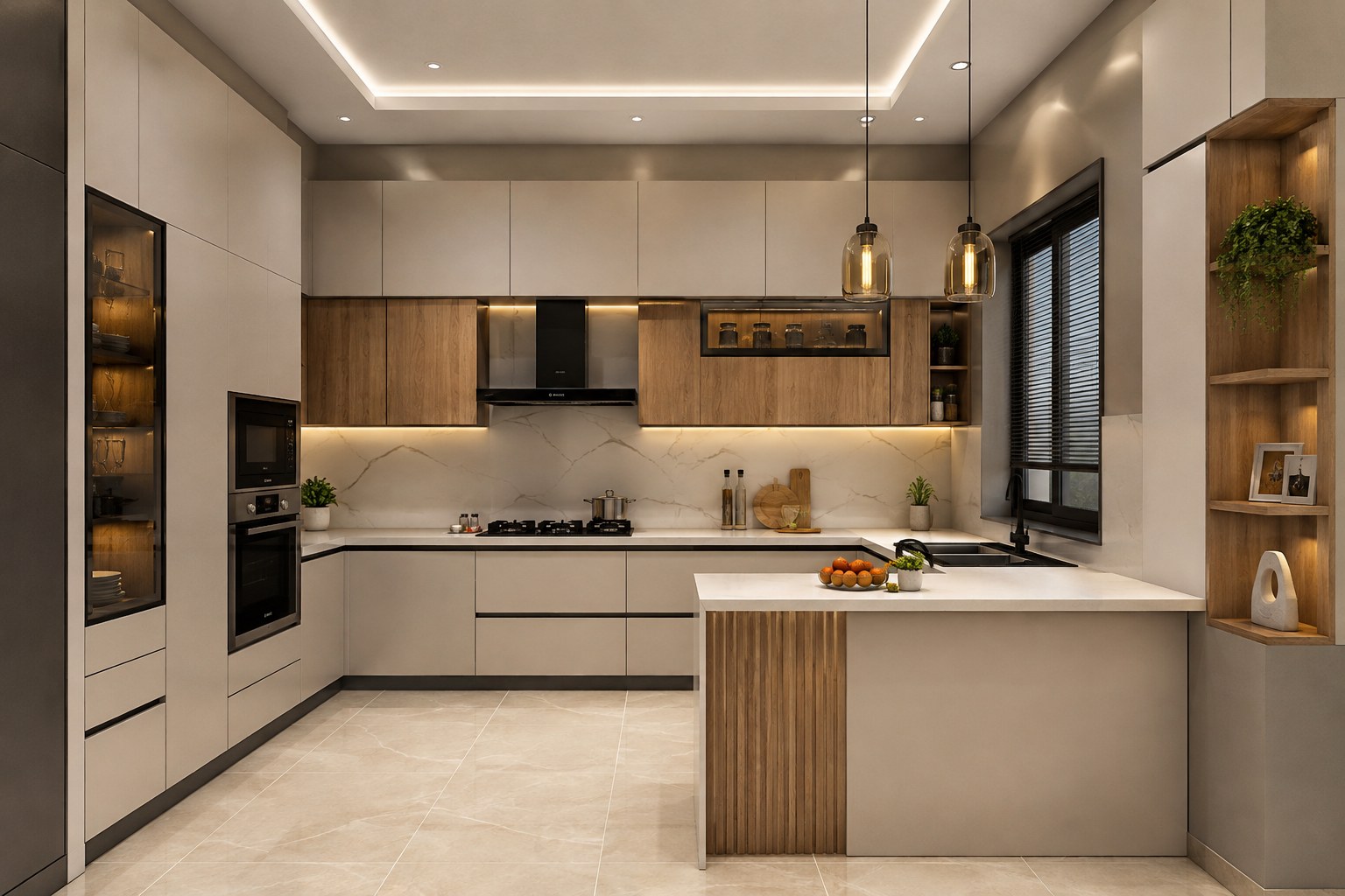 Modular kitchen design with open-plan dining, Lucknow